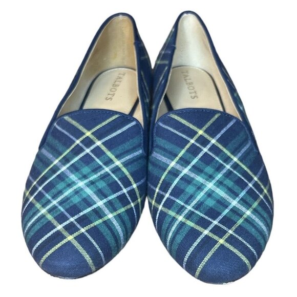 Talbots Edison Flats/ Loafers Navy/green/yellow Plaid Size 8 ($129) EUC - Picture 3 of 6